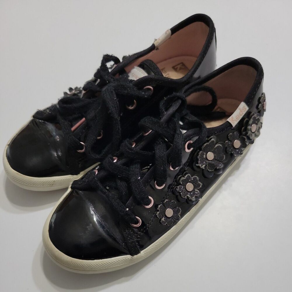 Kate Spade Keds Shoes Girls 12 Kickstart Sneakers Black Floral Low Top Lace Up